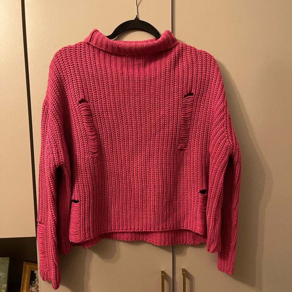 RD STYLE Hot Pink Distressed Sweater